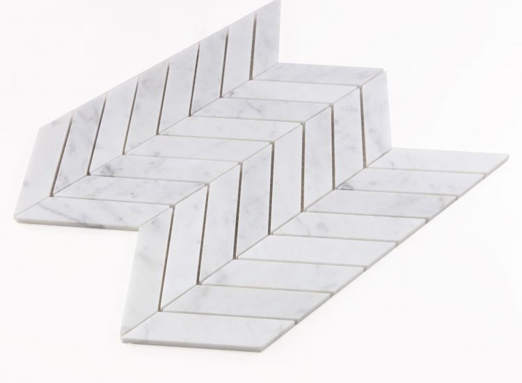 Chevron White Carrara Honed 10.75 x 11