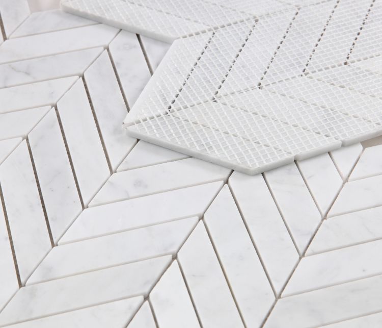 Chevron White Carrara Honed 10.75 x 11